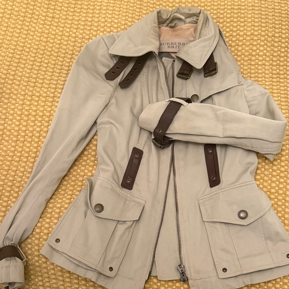 Burberry Utility Jacket with Leather Trim in Brown